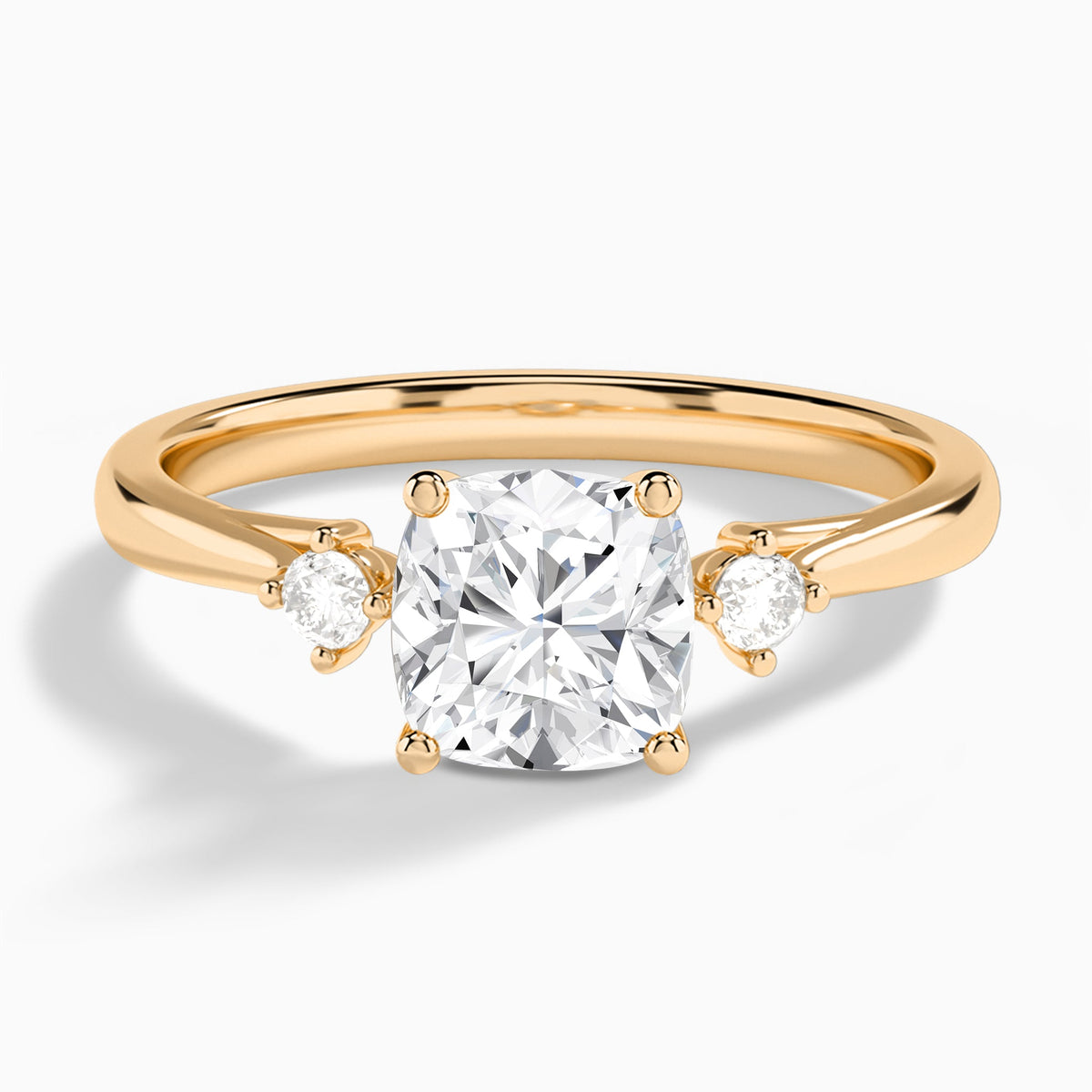 Cushion Floating Three Stone Lab Diamond Engagement Ring In 14K Rose Gold - Lucenjuri