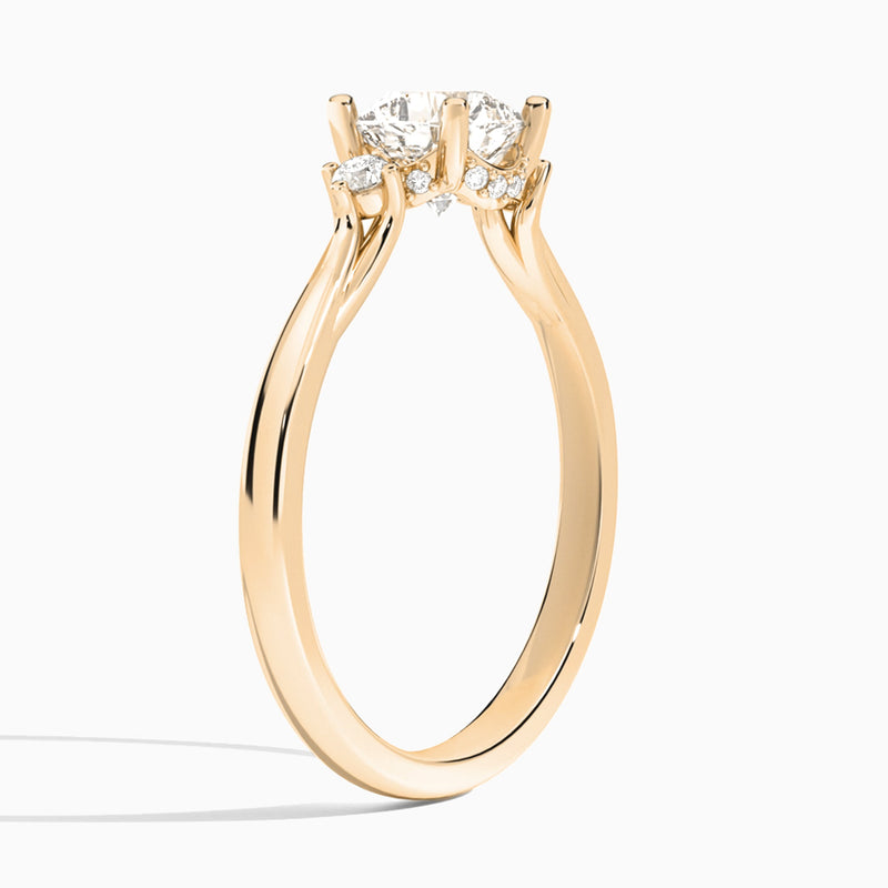 Cushion Floating Three Stone Lab Diamond Engagement Ring In 14K Rose Gold, Angle View