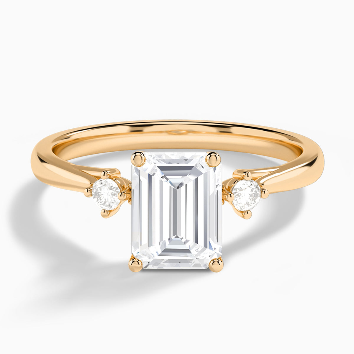Emerald Floating Three Stone Lab Diamond Engagement Ring In 14K Rose Gold - Lucenjuri