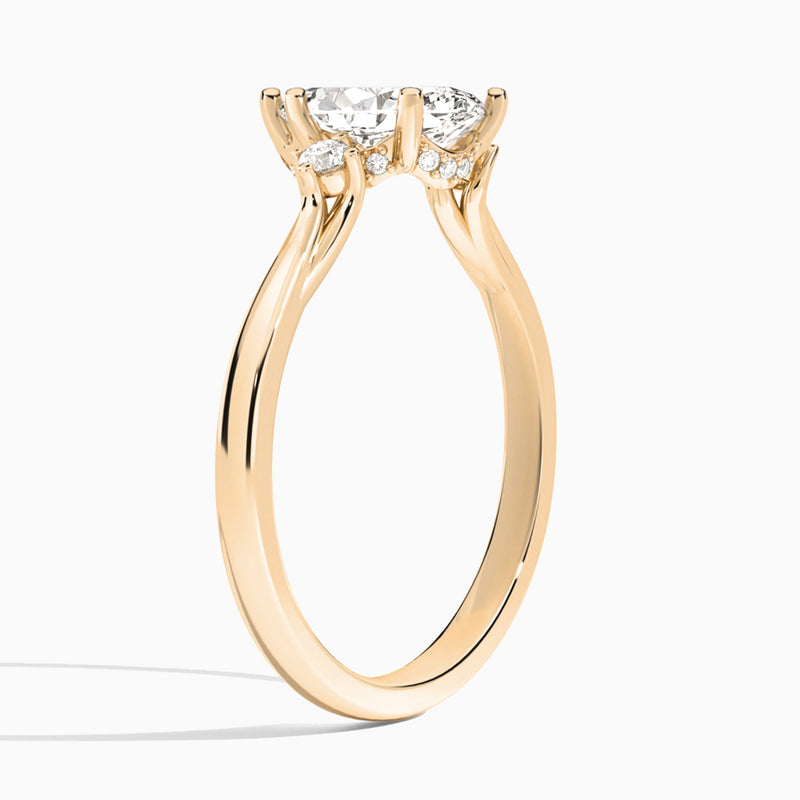 Marquise Floating Three Stone Lab Diamond Engagement Ring In 14K Rose Gold, Angle View