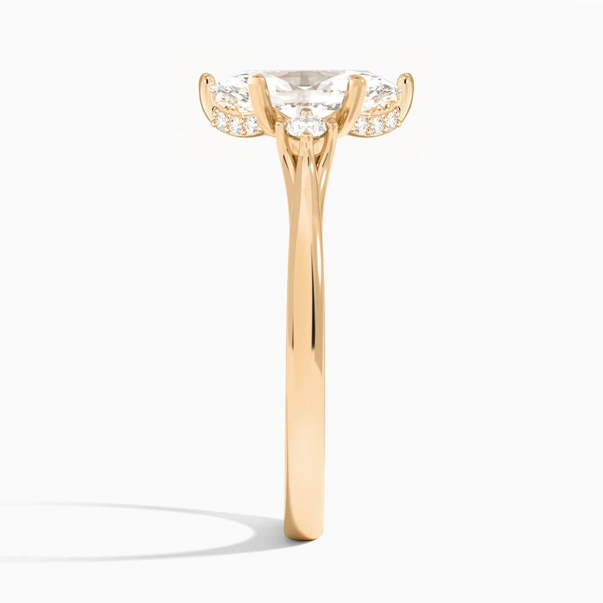 Marquise Floating Three Stone Lab Diamond Engagement Ring In 14K Rose Gold, Side View