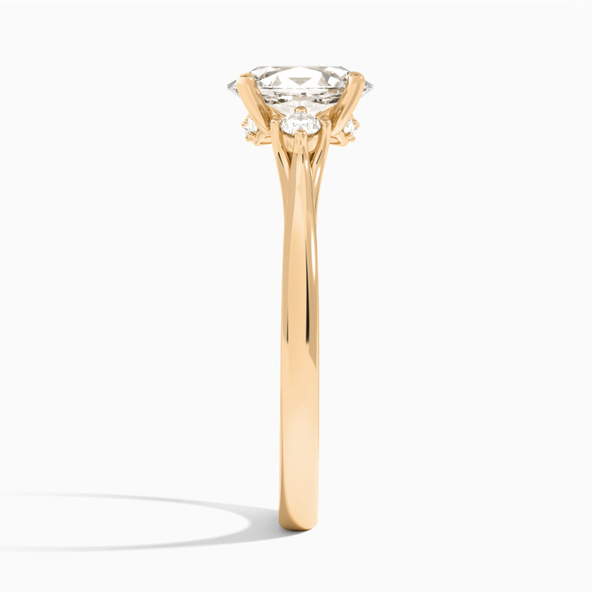 Oval Floating Three Stone Lab Diamond Engagement Ring In 14K Rose Gold, Side View