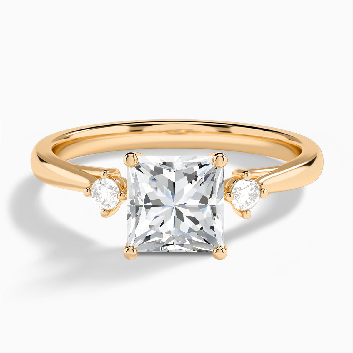 Princess Floating Three Stone Lab Diamond Engagement Ring In 14K Rose Gold - Lucenjuri