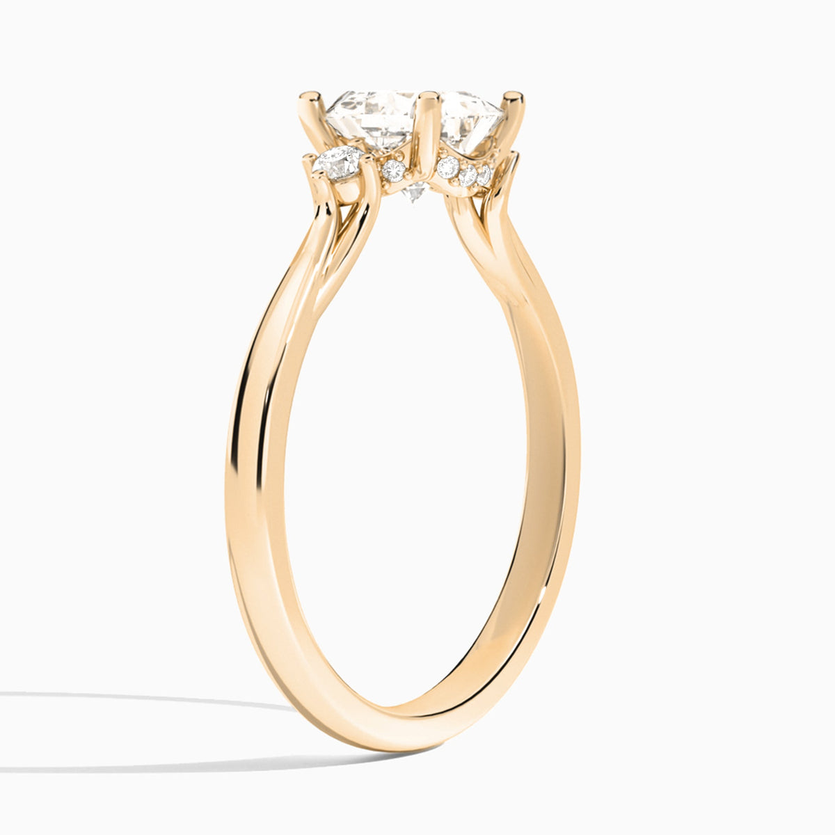 Princess Floating Three Stone Lab Diamond Engagement Ring In 14K Rose Gold, Angle View