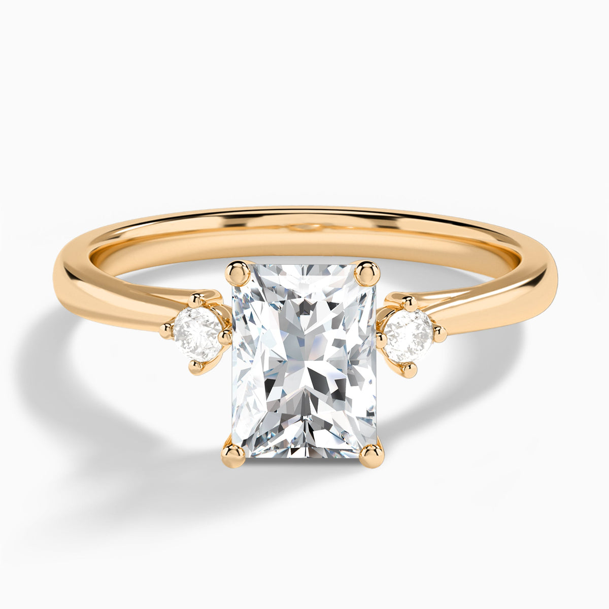 Radiant Floating Three Stone Lab Diamond Engagement Ring In 14K Rose Gold - Lucenjuri