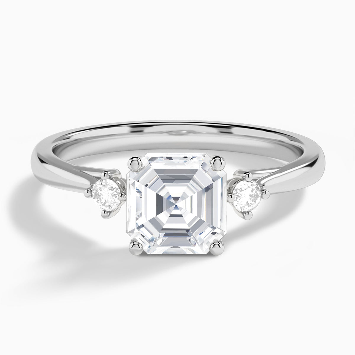 Asscher Floating Three Stone Lab Diamond Engagement Ring In 14K White Gold - Lucenjuri