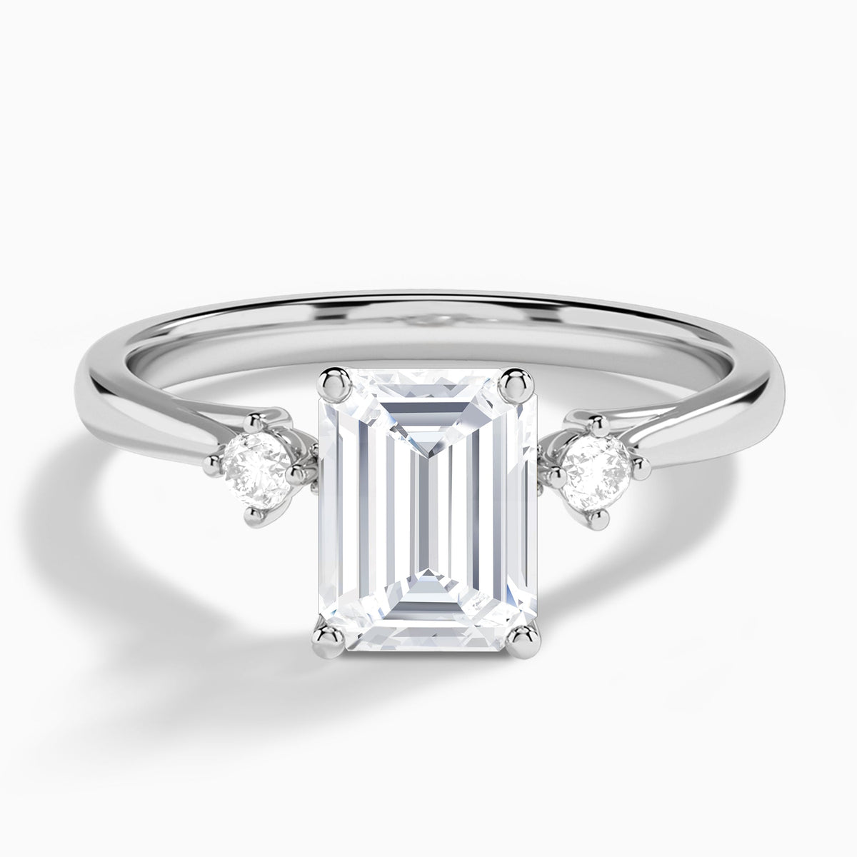 Emerald Floating Three Stone Lab Diamond Engagement Ring In 14K White Gold - Lucenjuri