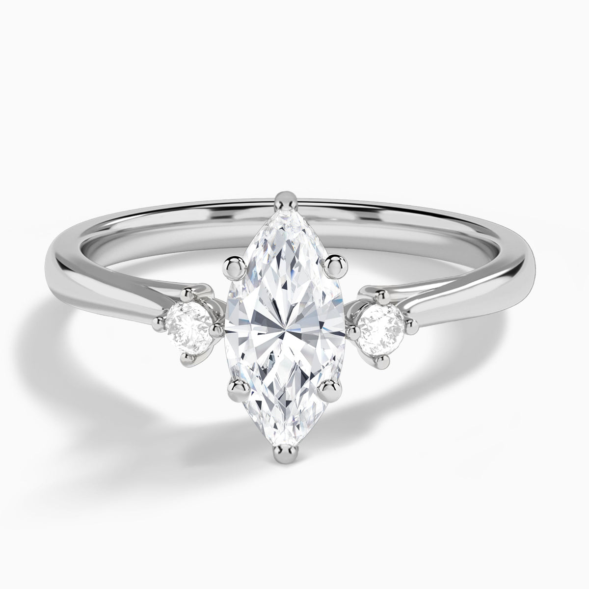 Marquise Floating Three Stone Lab Diamond Engagement Ring In 14K White Gold - Lucenjuri