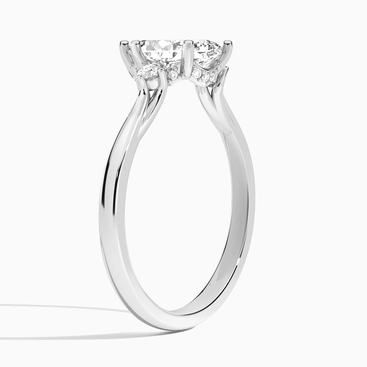 Marquise Floating Three Stone Lab Diamond Engagement Ring In 18K White Gold, Angle View