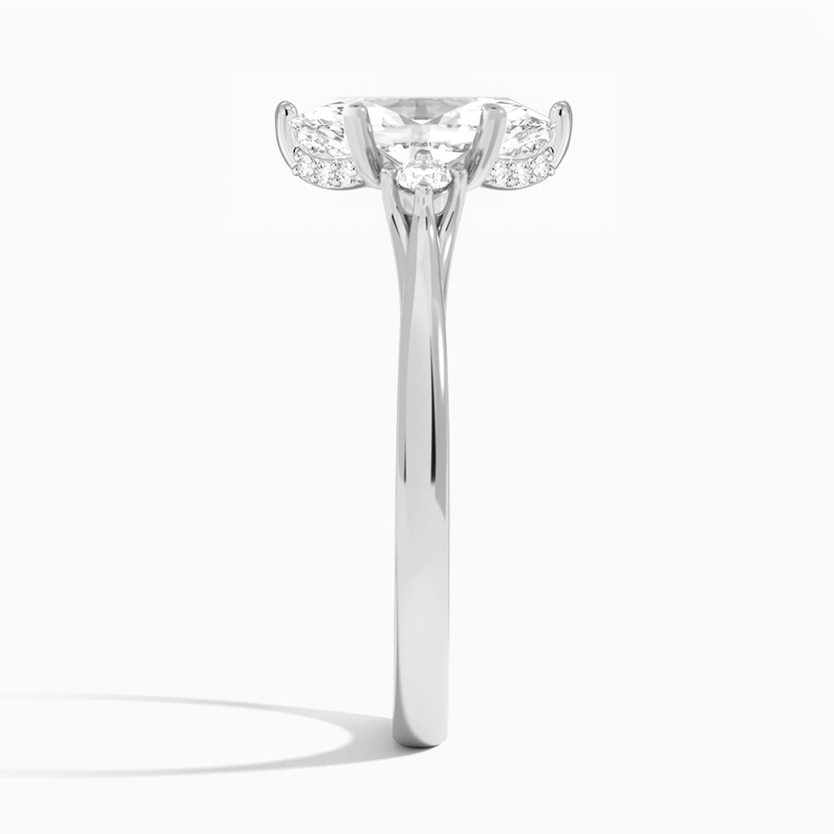 Marquise Floating Three Stone Lab Diamond Engagement Ring In 14K White Gold, Side View