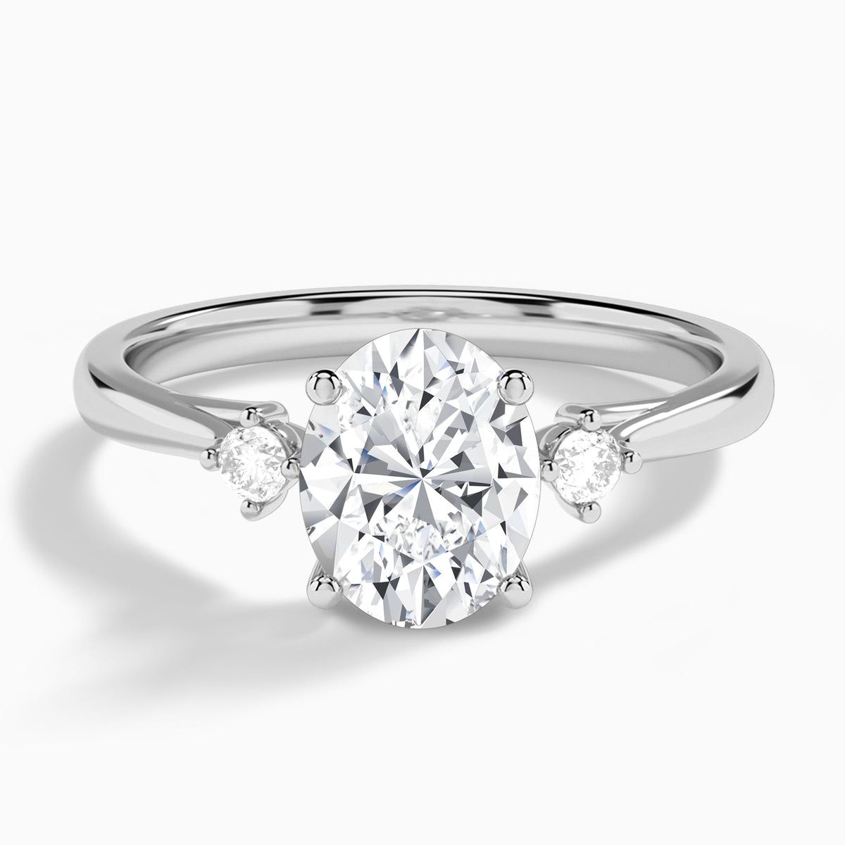 Oval Floating Three Stone Lab Diamond Engagement Ring In 18K White Gold - Lucenjuri