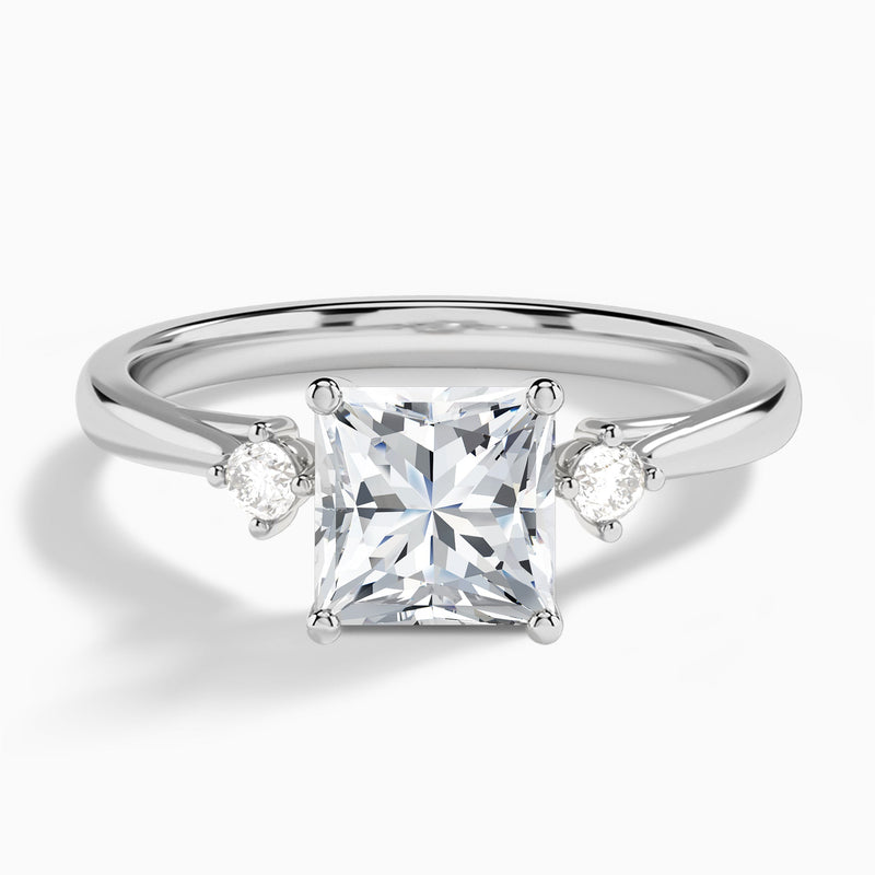 Princess Floating Three Stone Lab Diamond Engagement Ring In 18K White Gold - Lucenjuri