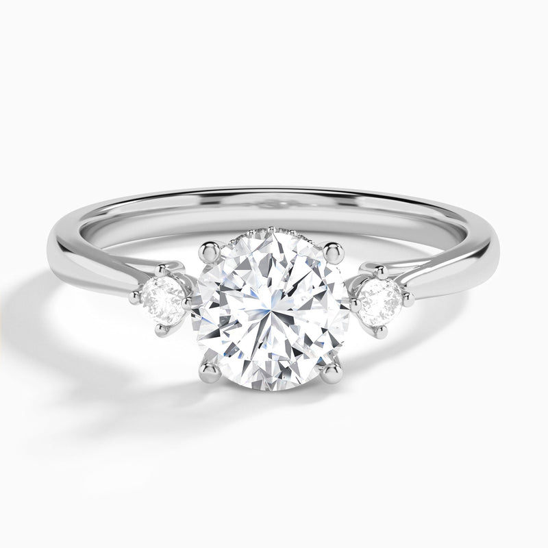 Round Floating Three Stone Lab Diamond Engagement Ring In 14K White Gold - Lucenjuri