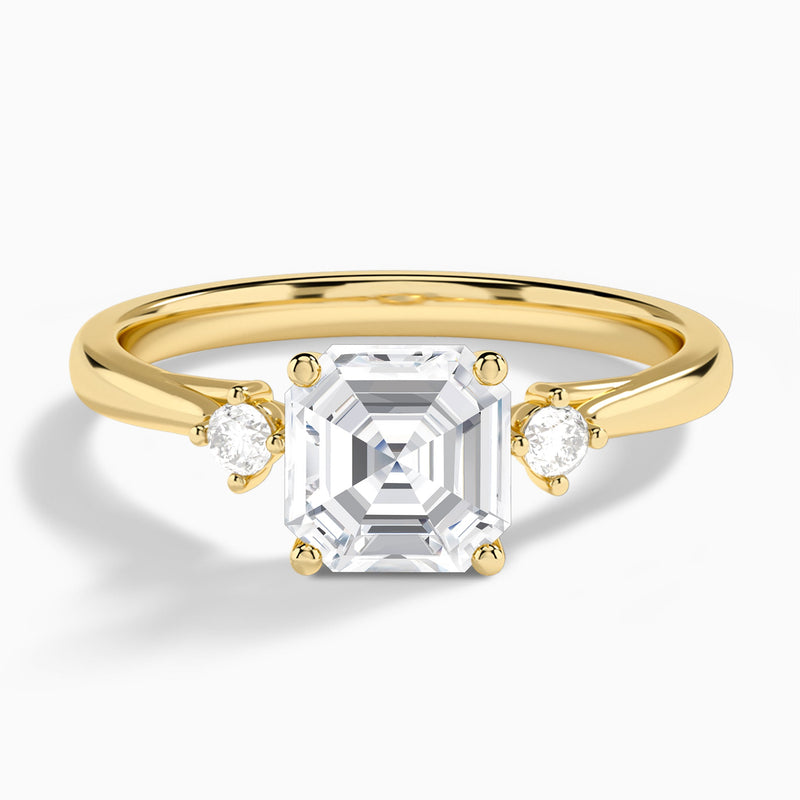 Asscher Floating Three Stone Lab Diamond Engagement Ring In 14K Yellow Gold - Lucenjuri