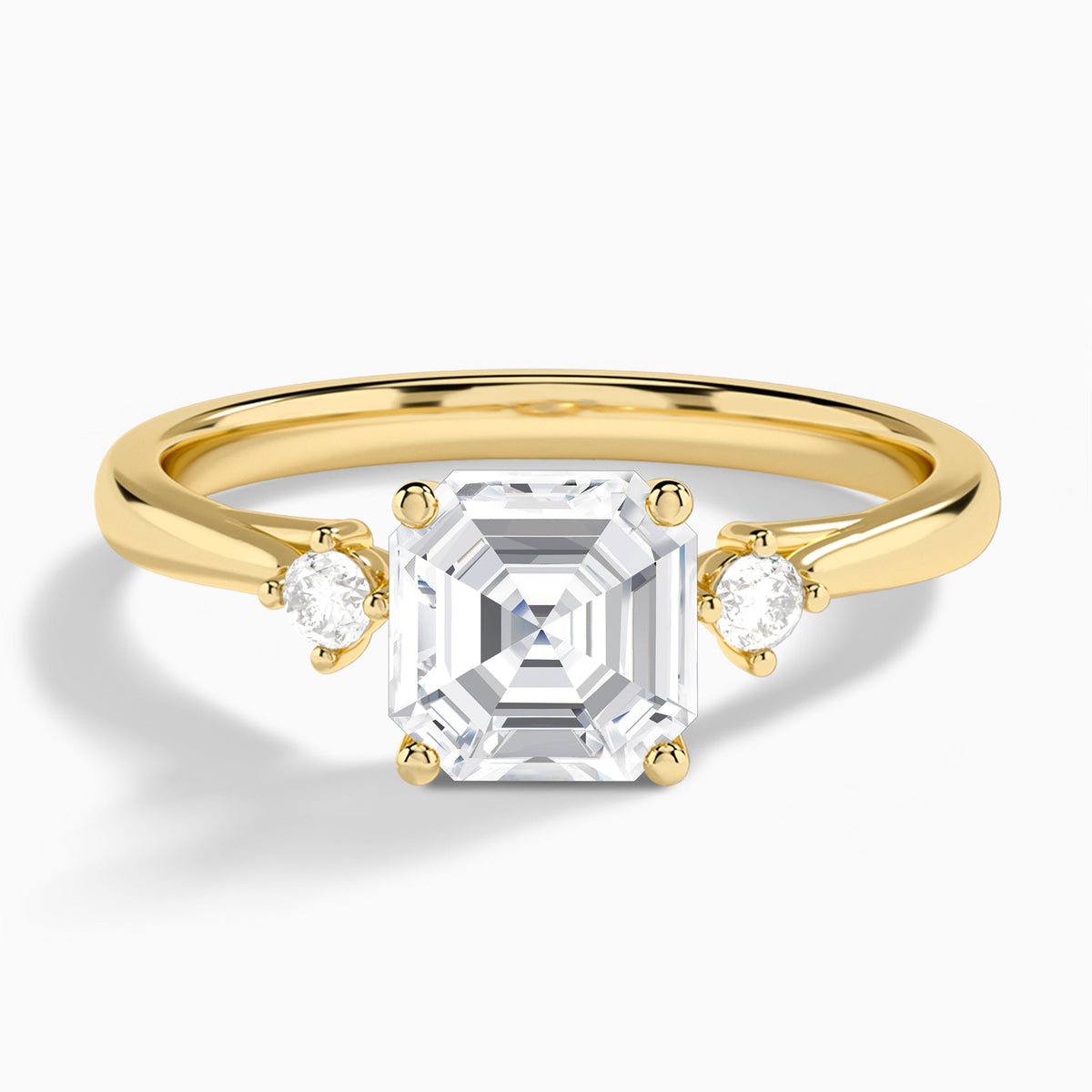 Asscher Floating Three Stone Lab Diamond Engagement Ring In 18K Yellow Gold - Lucenjuri