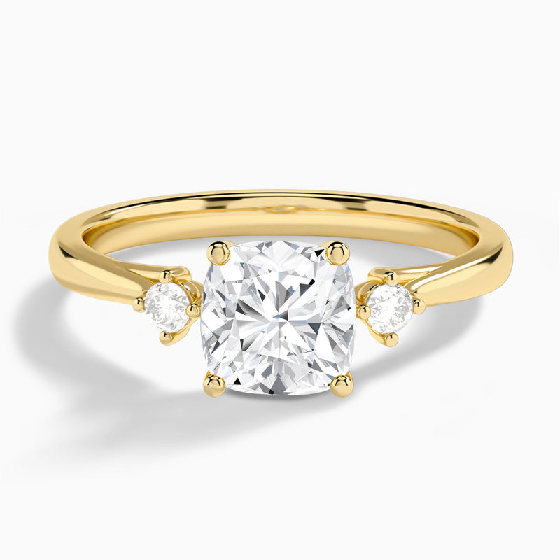 Cushion Floating Three Stone Lab Diamond Engagement Ring In 18K Yellow Gold - Lucenjuri