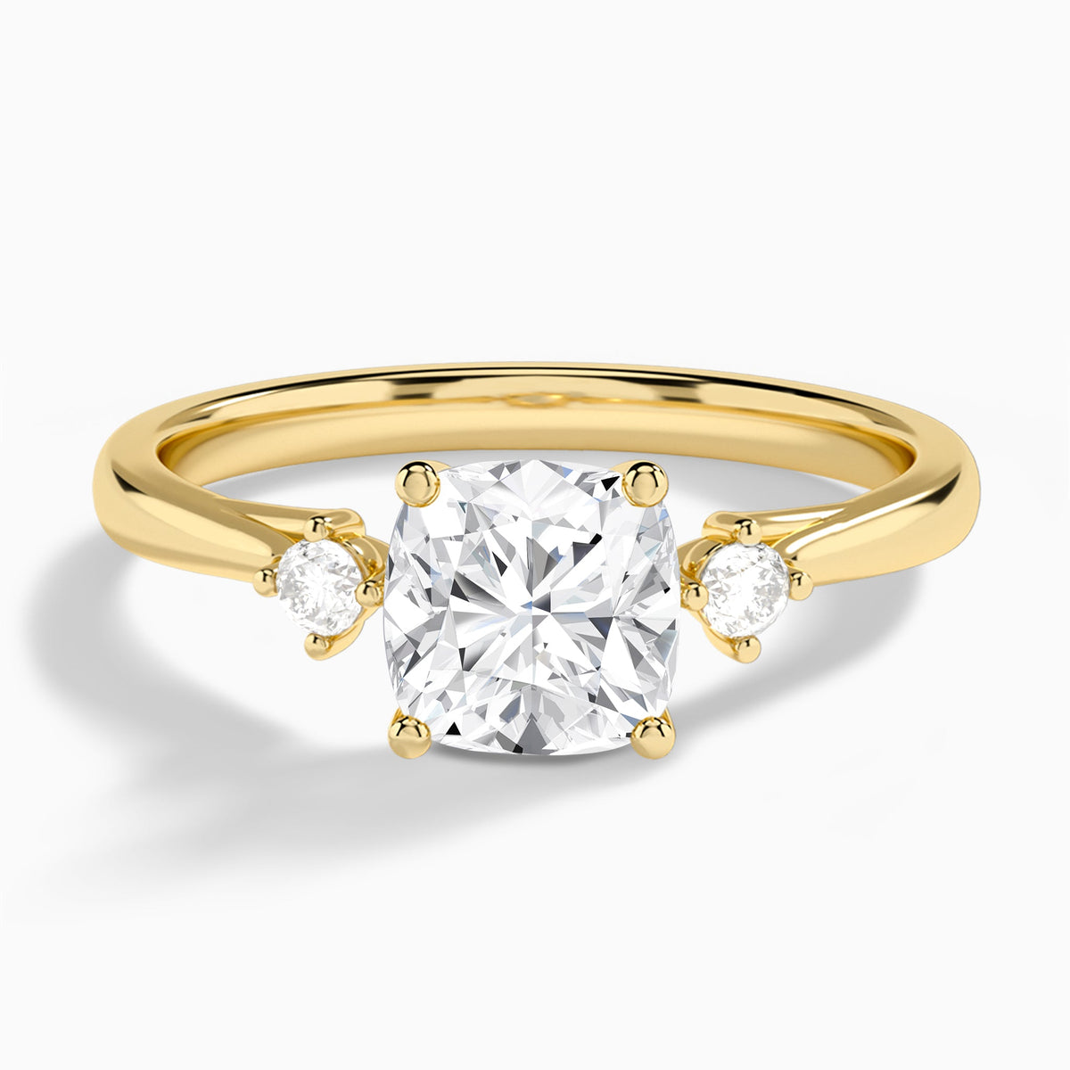 Cushion Floating Three Stone Lab Diamond Engagement Ring In 18K Yellow Gold - Lucenjuri