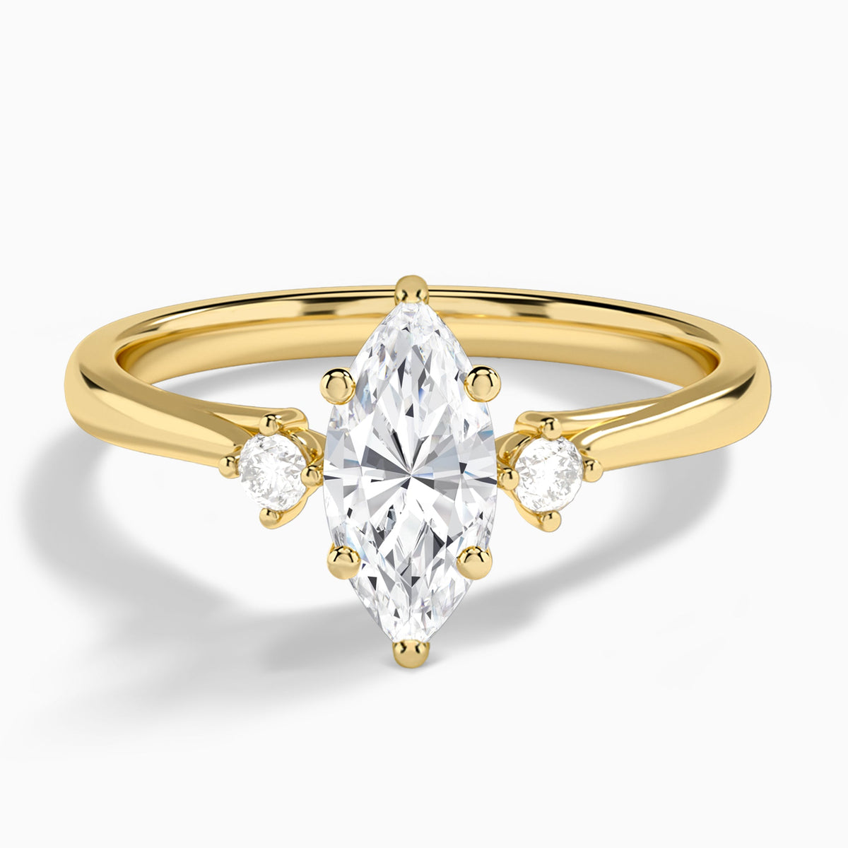Marquise Floating Three Stone Lab Diamond Engagement Ring In 14K Yellow Gold - Lucenjuri