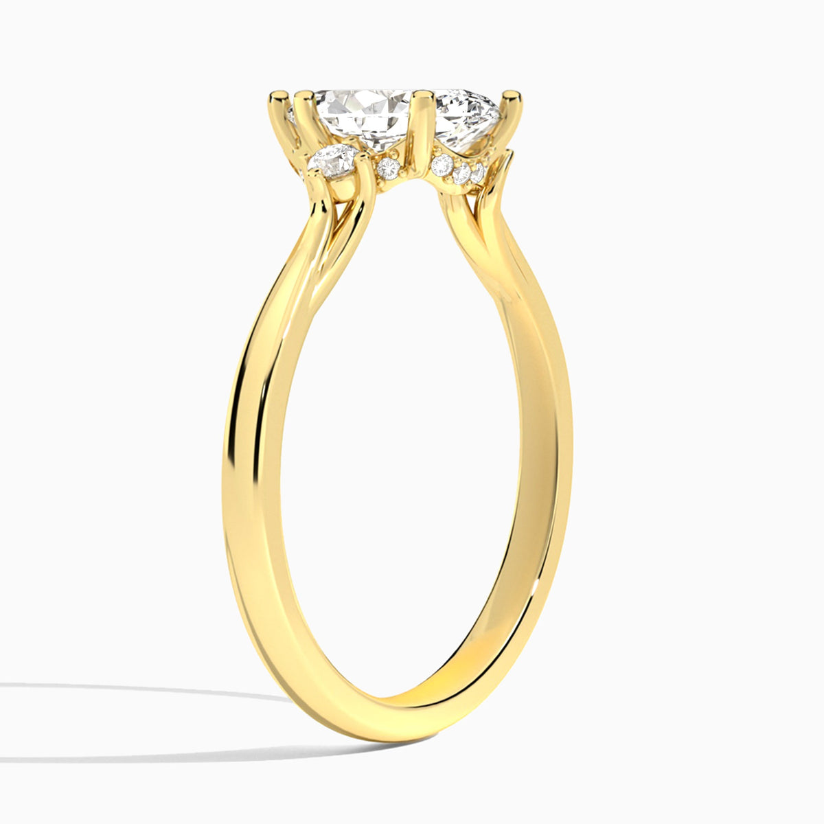 Marquise Floating Three Stone Lab Diamond Engagement Ring In 18K Yellow Gold, Angle View