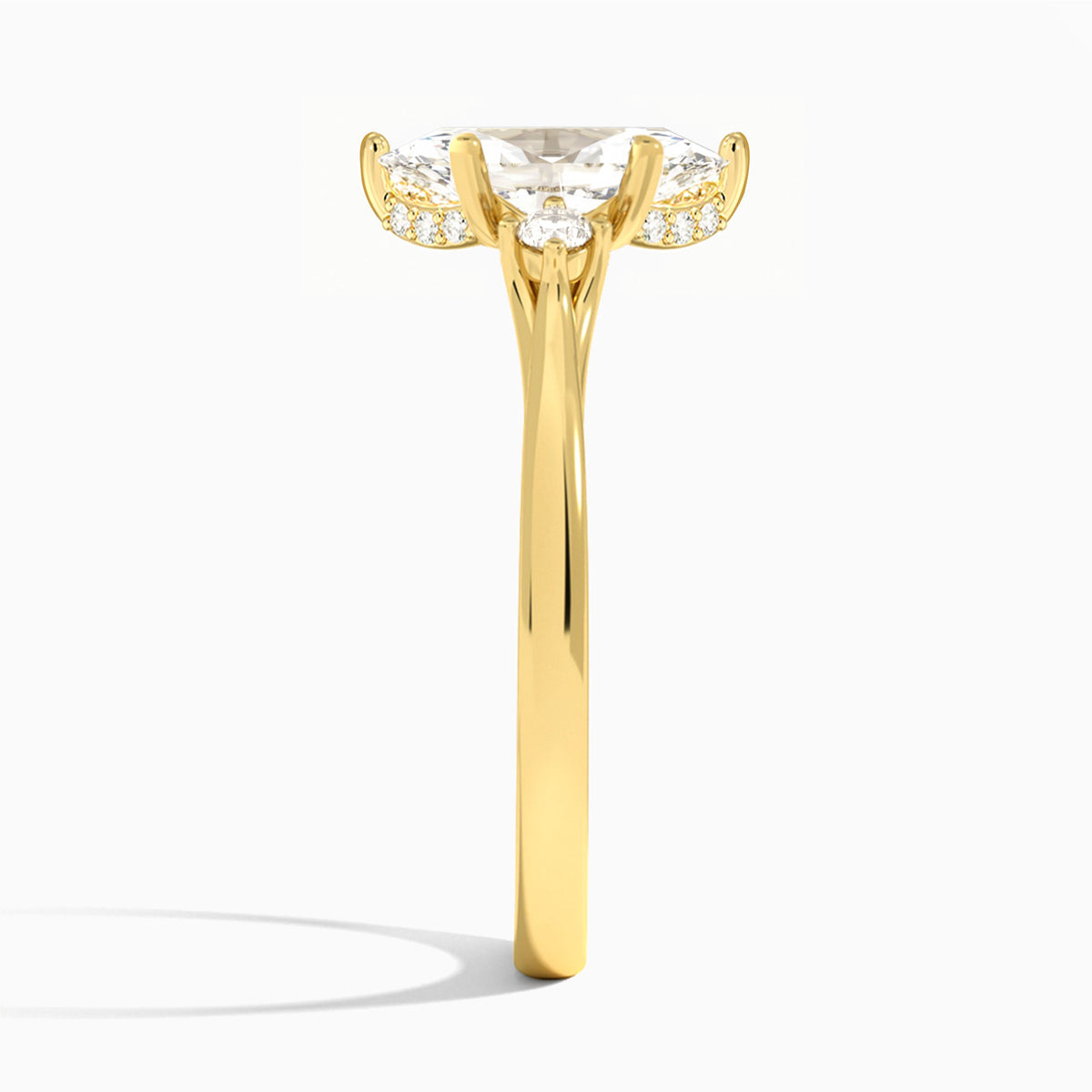 Marquise Floating Three Stone Lab Diamond Engagement Ring In 14K Yellow Gold, Side View