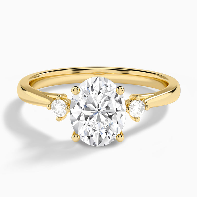 Oval Floating Three Stone Lab Diamond Engagement Ring In 14K Yellow Gold - Lucenjuri