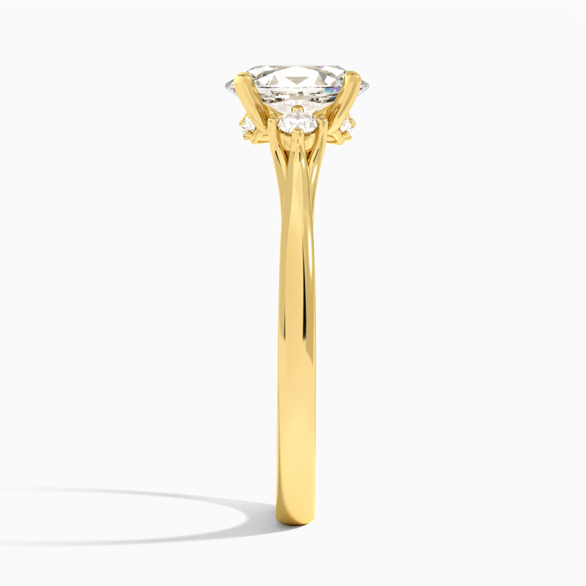Oval Floating Three Stone Lab Diamond Engagement Ring In 14K Yellow Gold, Side View