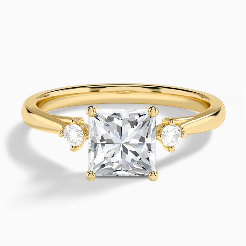 Princess Floating Three Stone Lab Diamond Engagement Ring In 14K Yellow Gold - Lucenjuri