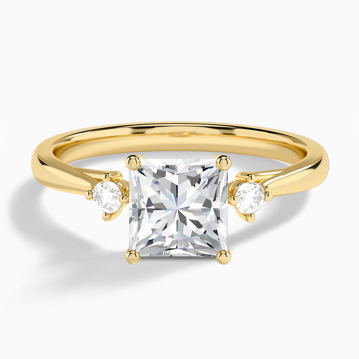 Princess Floating Three Stone Lab Diamond Engagement Ring In 14K Yellow Gold - Lucenjuri