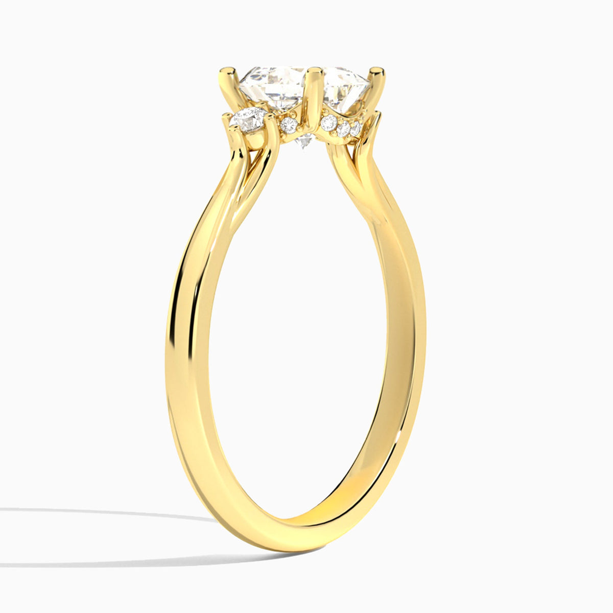 Princess Floating Three Stone Lab Diamond Engagement Ring In 18K Yellow Gold, Angle View