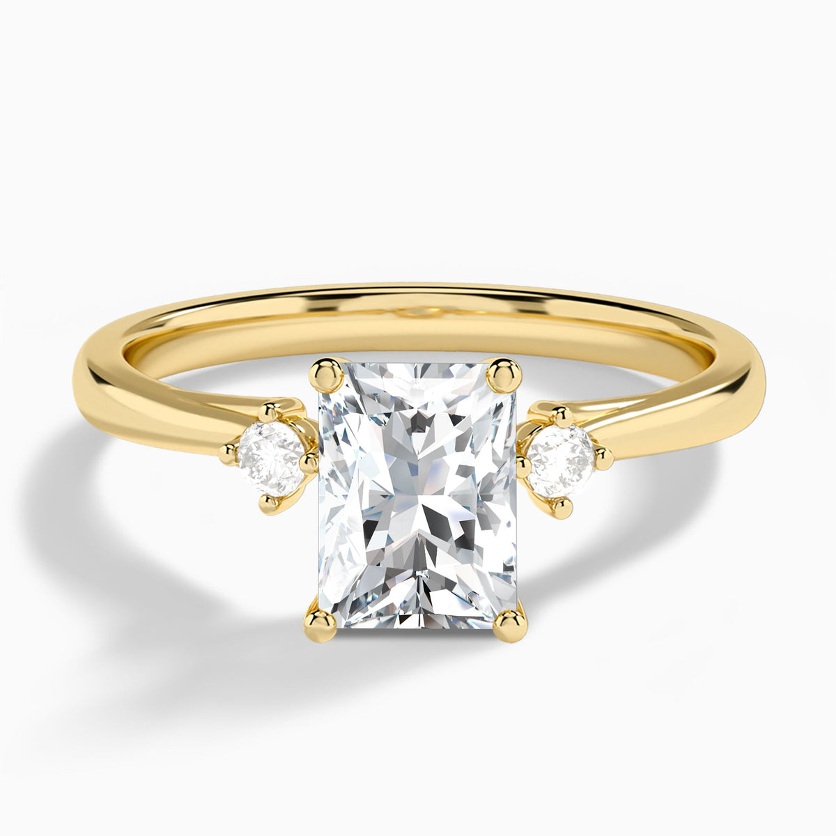 Radiant Floating Three Stone Lab Diamond Engagement Ring In 14K Yellow Gold - Lucenjuri