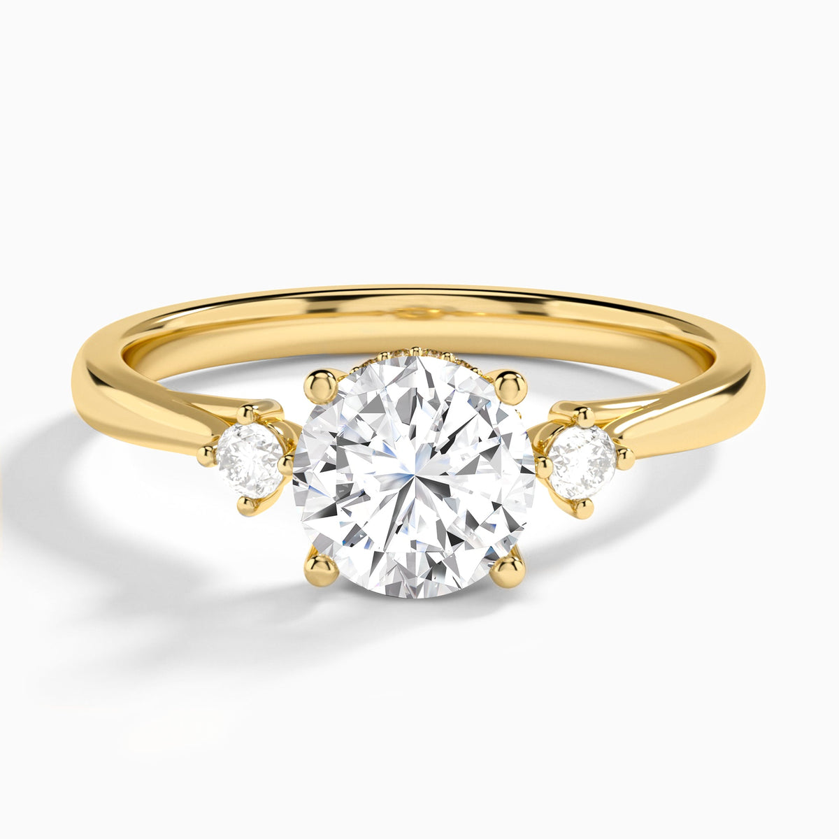 Round Floating Three Stone Lab Diamond Engagement Ring In 18K Yellow Gold - Lucenjuri