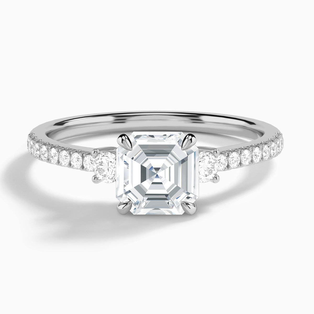 Asscher Muse Three Stone Lab Grown Diamond Engagement Ring In Platinum - Lucenjuri