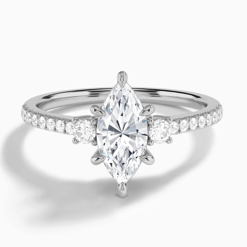 Marquise Muse Three Stone Lab Grown Diamond Engagement Ring In Platinum - Lucenjuri