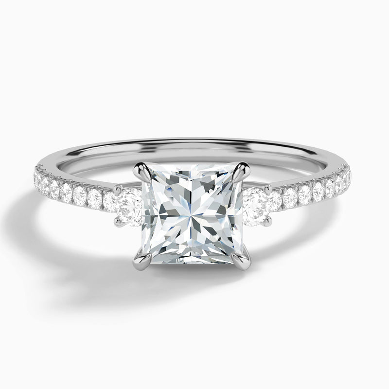 Princess Muse Three Stone Lab Grown Diamond Engagement Ring In Platinum - Lucenjuri