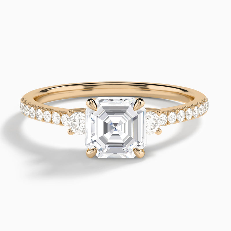 Asscher Muse Three Stone Lab Diamond Engagement Ring In 14K Rose Gold - Lucenjuri