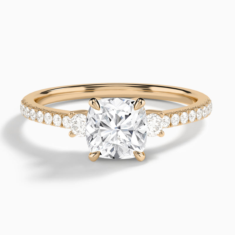 Cushion Muse Three Stone Lab Diamond Engagement Ring In 14K Rose Gold - Lucenjuri