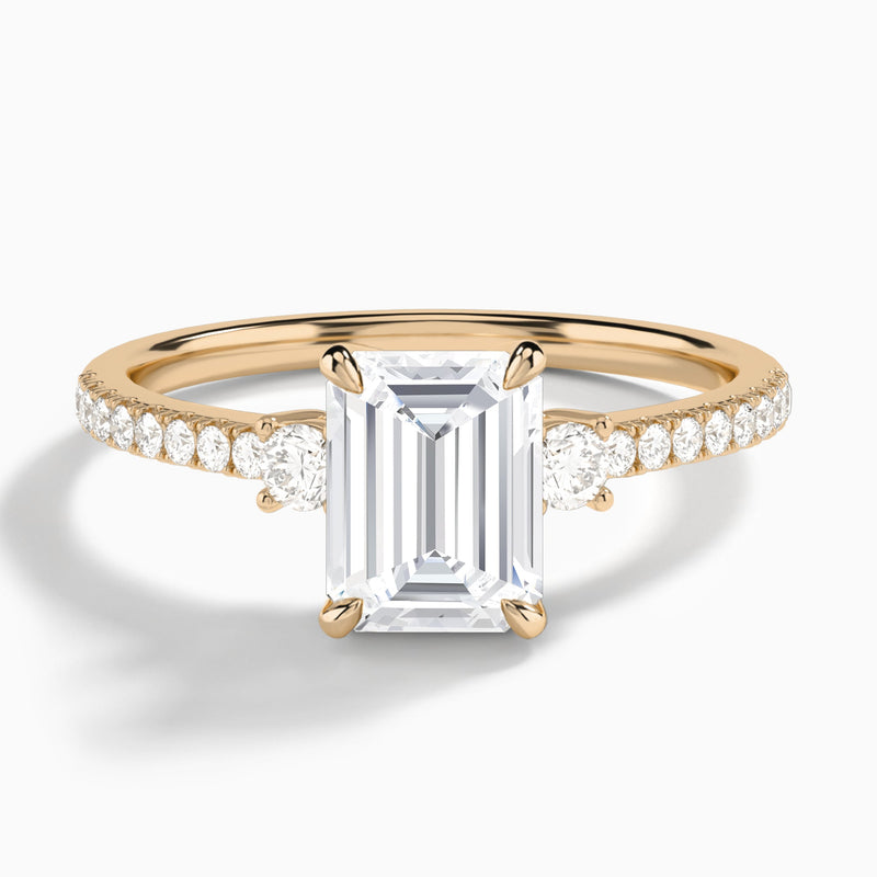 Emerald Muse Three Stone Lab Diamond Engagement Ring In 14K Rose Gold - Lucenjuri