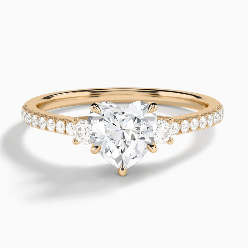 Heart Muse Three Stone Lab Diamond Engagement Ring In 14K Rose Gold - Lucenjuri