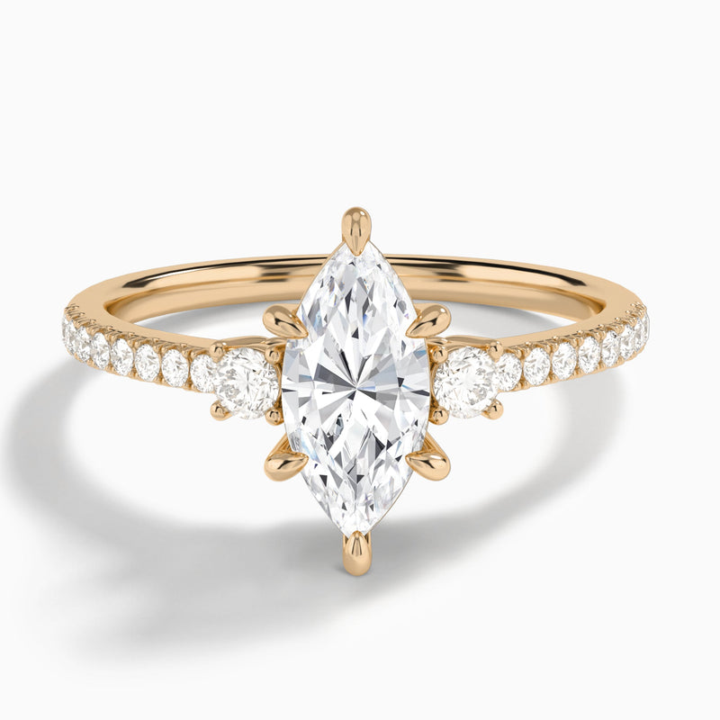 Marquise Muse Three Stone Lab Diamond Engagement Ring In 14K Rose Gold - Lucenjuri