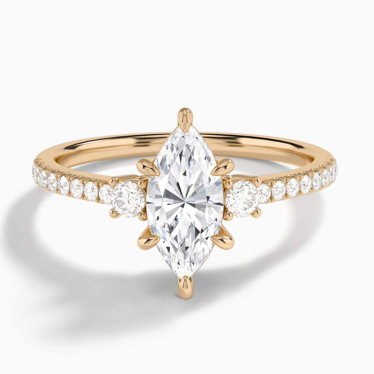 Marquise Muse Three Stone Lab Diamond Engagement Ring In 14K Rose Gold - Lucenjuri