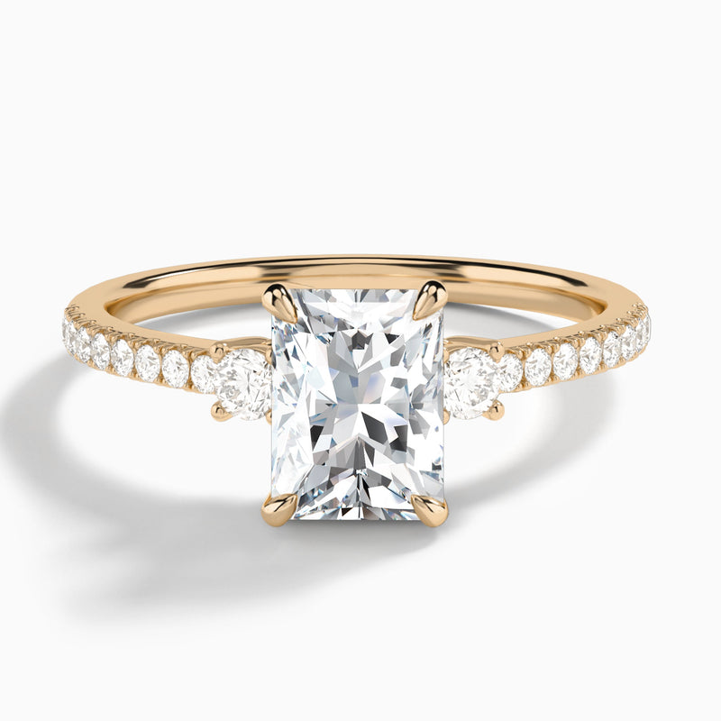 Radiant Muse Three Stone Lab Diamond Engagement Ring In 14K Rose Gold - Lucenjuri
