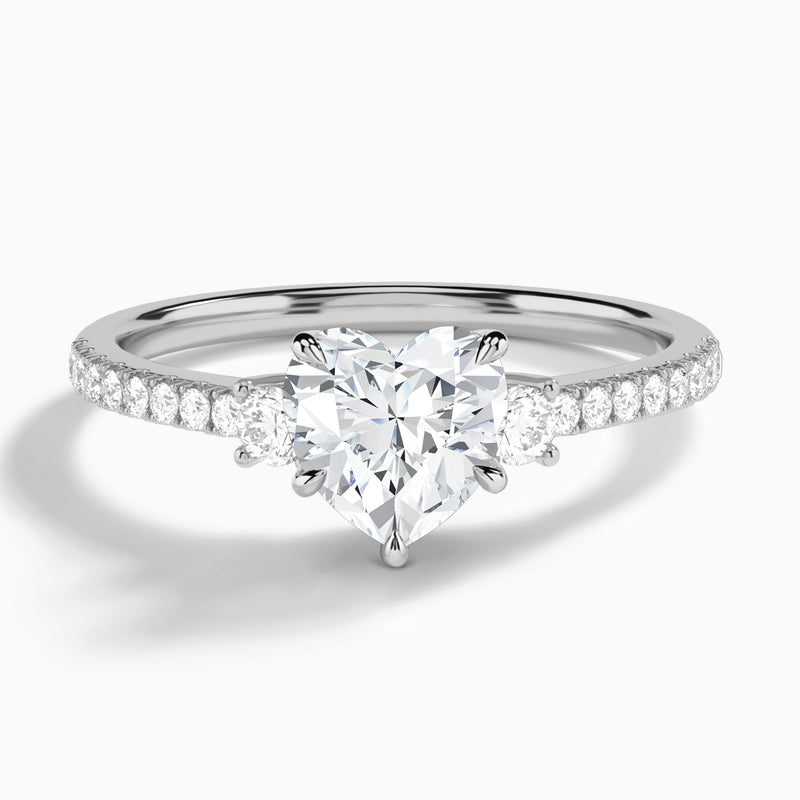 Heart Muse Three Stone Lab Diamond Engagement Ring In 14K White Gold - Lucenjuri