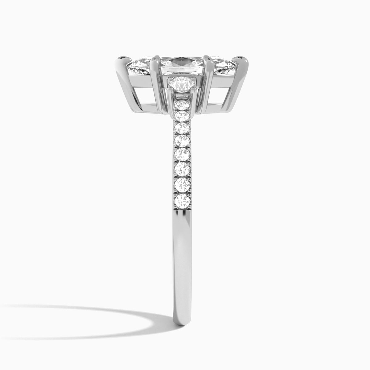 Marquise Muse Three Stone Lab Diamond Engagement Ring In 14K White Gold, Side View