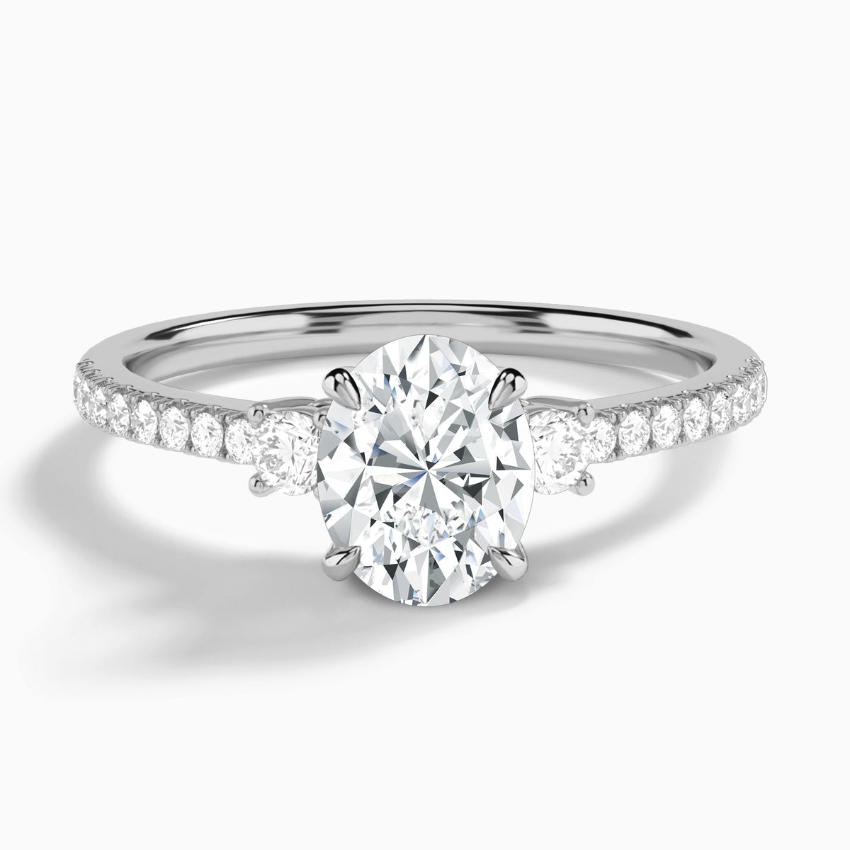 Oval Muse Three Stone Lab Diamond Engagement Ring In 18K White Gold - Lucenjuri