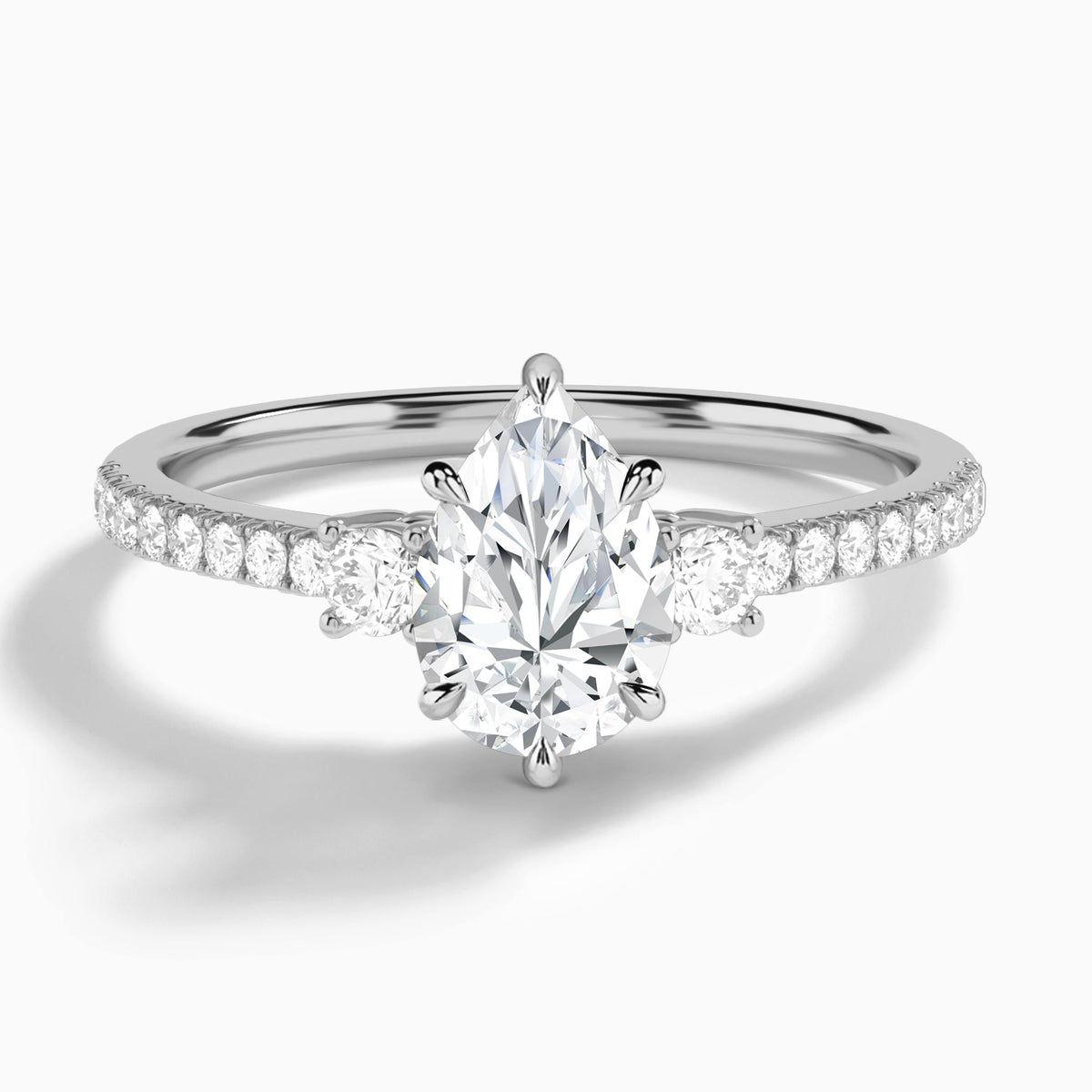 Pear Muse Three Stone Lab Diamond Engagement Ring In 14K White Gold - Lucenjuri