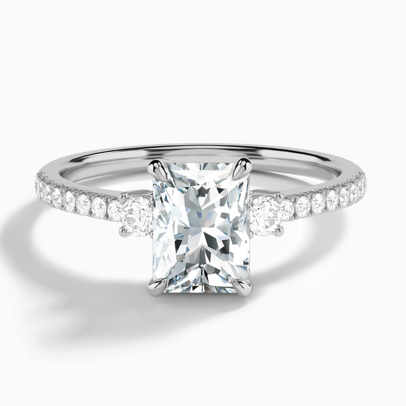 Radiant Muse Three Stone Lab Diamond Engagement Ring In 18K White Gold - Lucenjuri