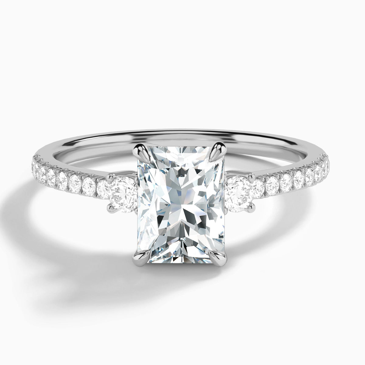Radiant Muse Three Stone Lab Diamond Engagement Ring In 18K White Gold - Lucenjuri