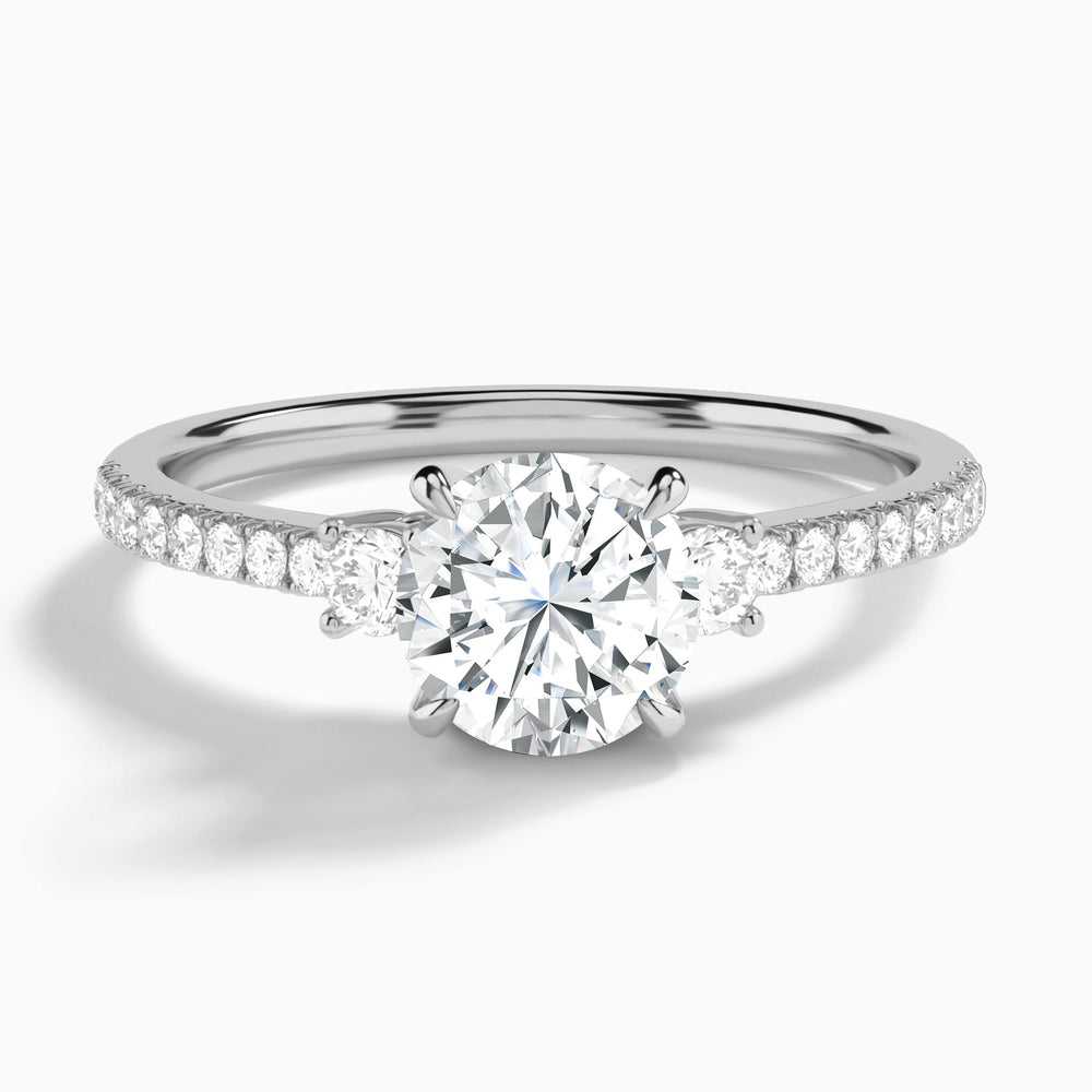 Round Muse Three Stone Lab Diamond Engagement Ring In 14K White Gold - Lucenjuri