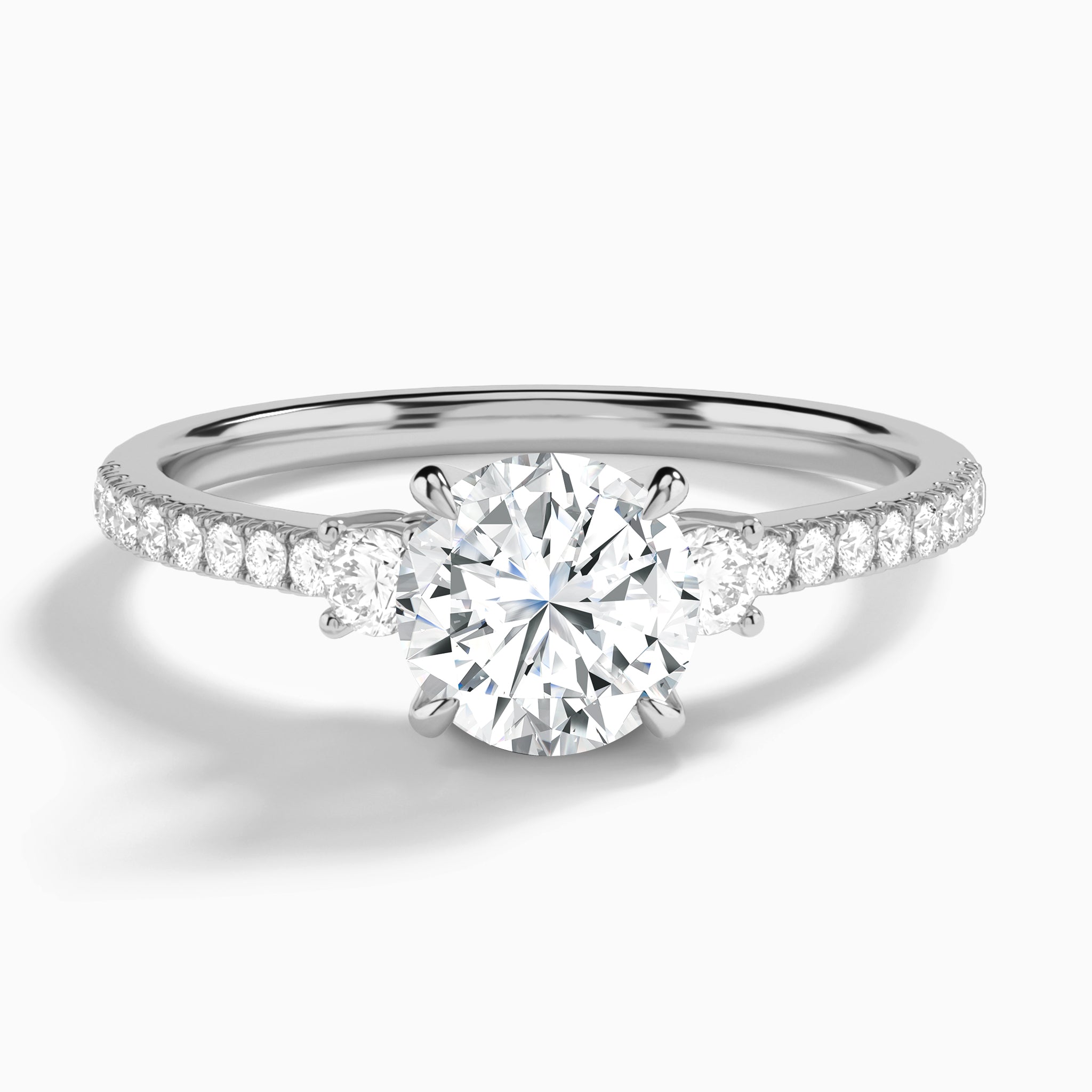 Round Muse Three Stone Lab Diamond Engagement Ring In 14K White Gold - Lucenjuri
