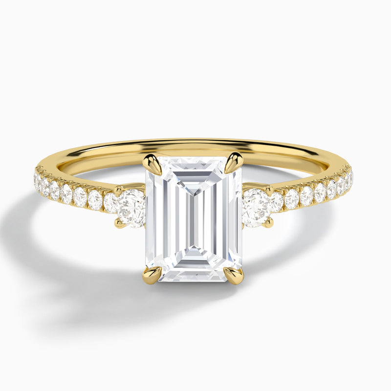 Emerald Muse Three Stone Lab Diamond Engagement Ring In 18K Yellow Gold - Lucenjuri